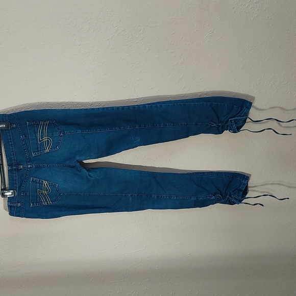 What's Hot Juniors Stretch Jeans W/lace Up At Ankles Size 7. - Picture 2 of 8